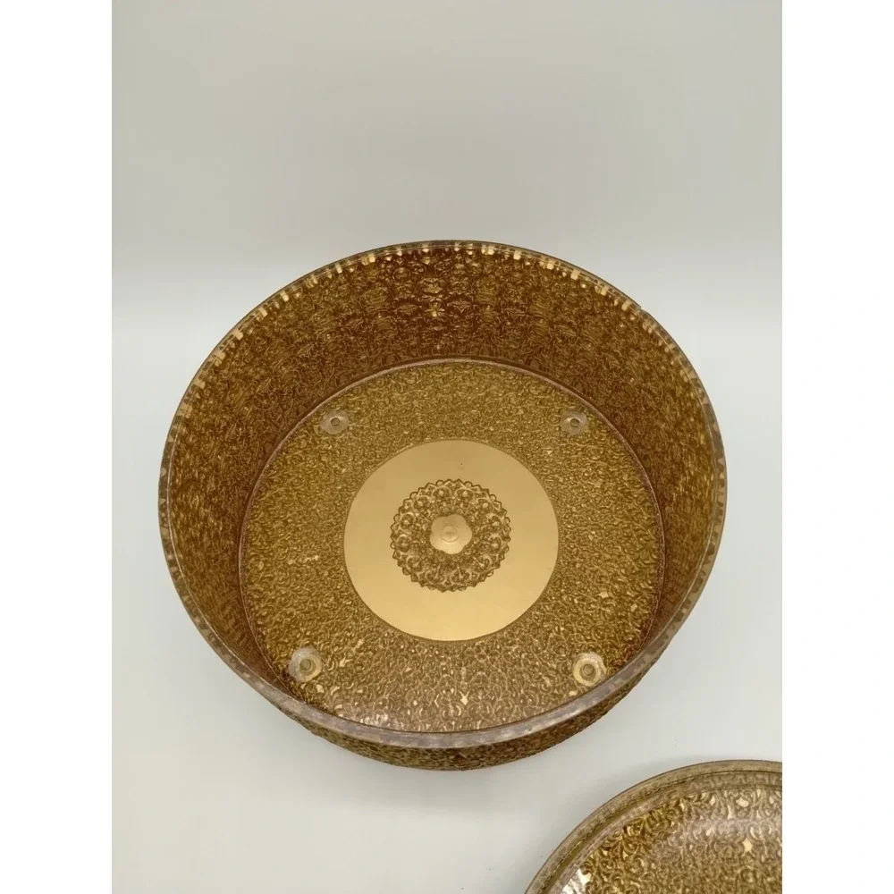 Elegant Gold Plastic Vintage Vanity Box 8.25 Diameter Dresser Sewing Hollywood